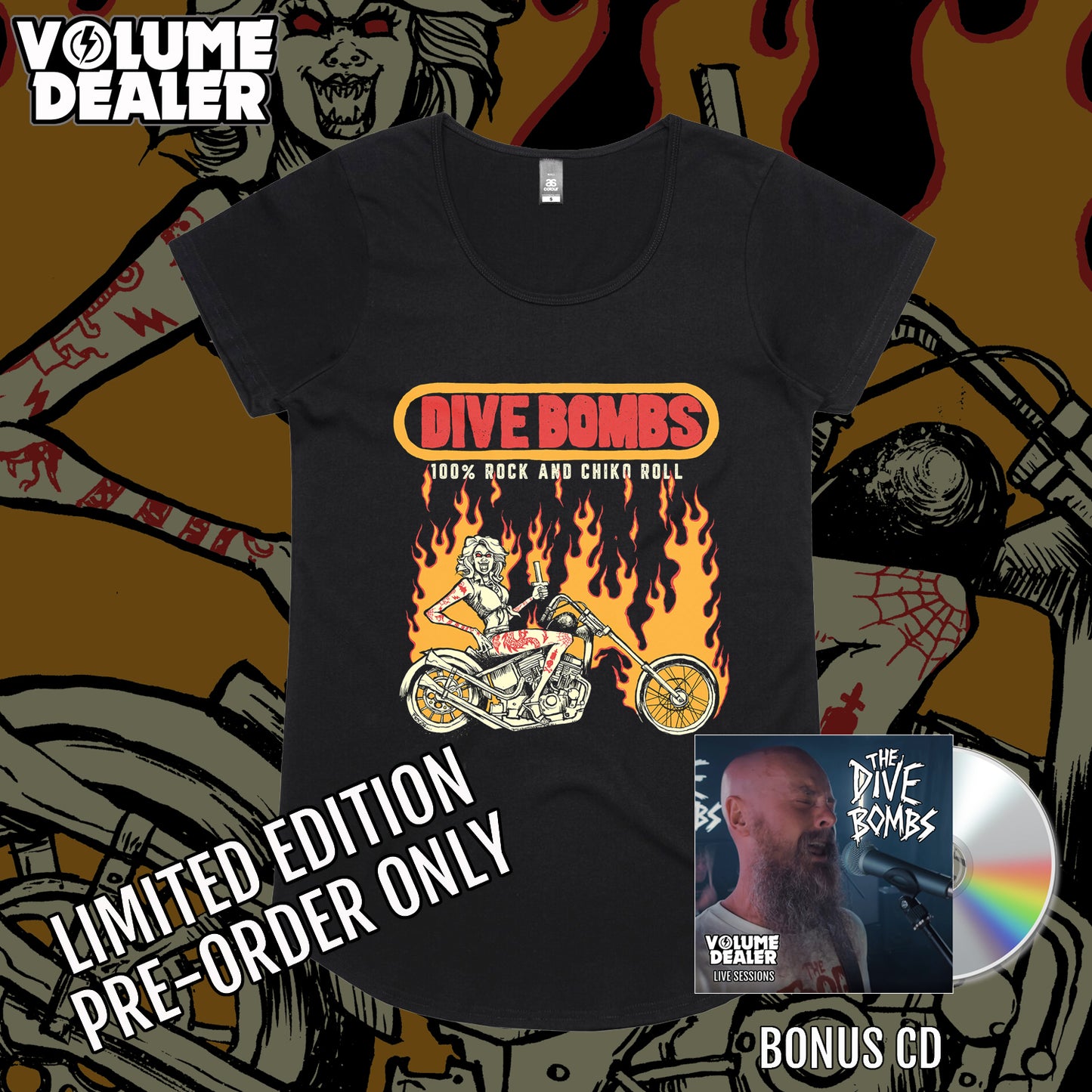 THE DIVE BOMBS BLACK GIRLS SHORT SLEEVED T-SHIRT - LIMITED EDITION PRE-ORDER ONLY