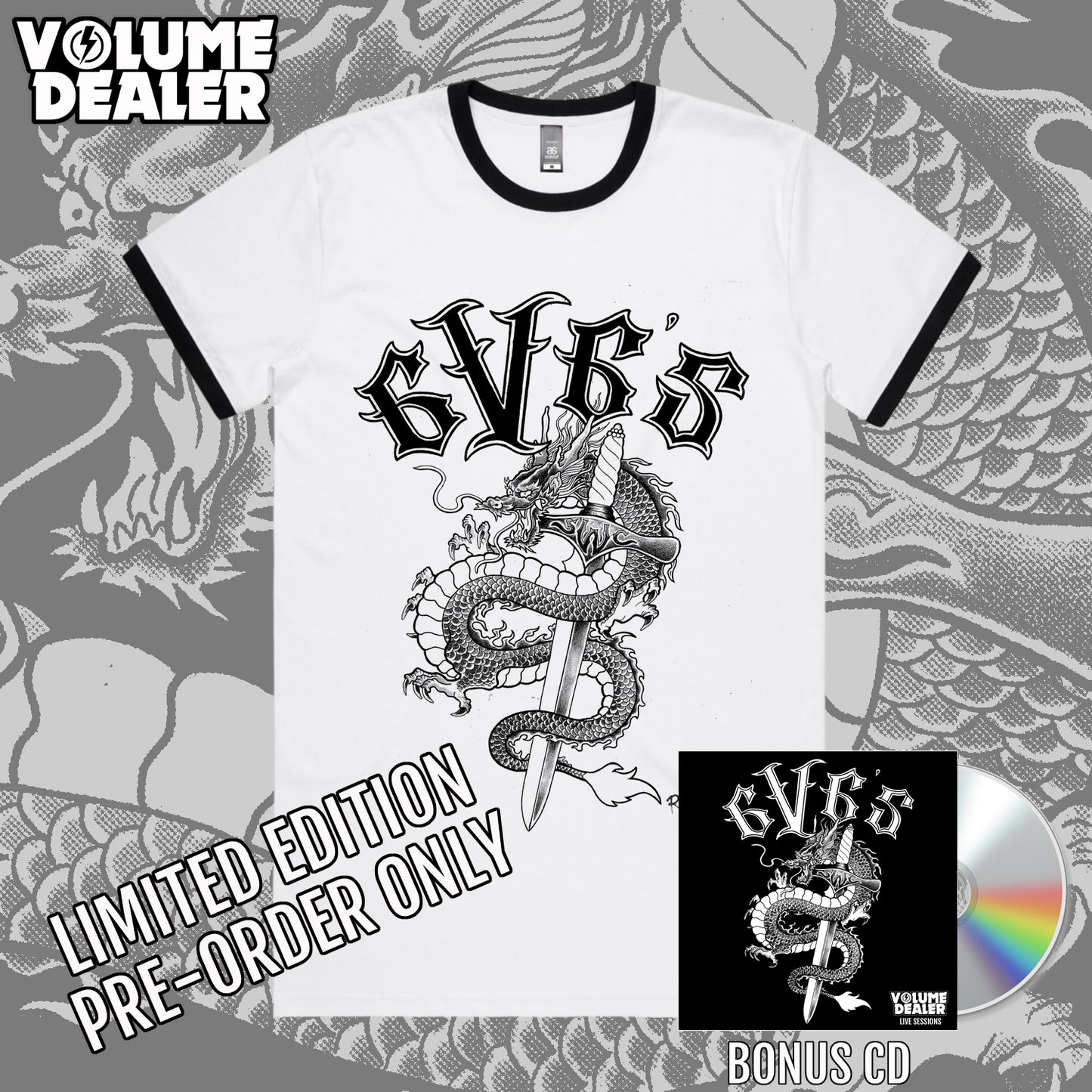 THE 6V6'S WHITE/BLACK RINGER TEE - LIMITED EDITION PRE-ORDER ONLY
